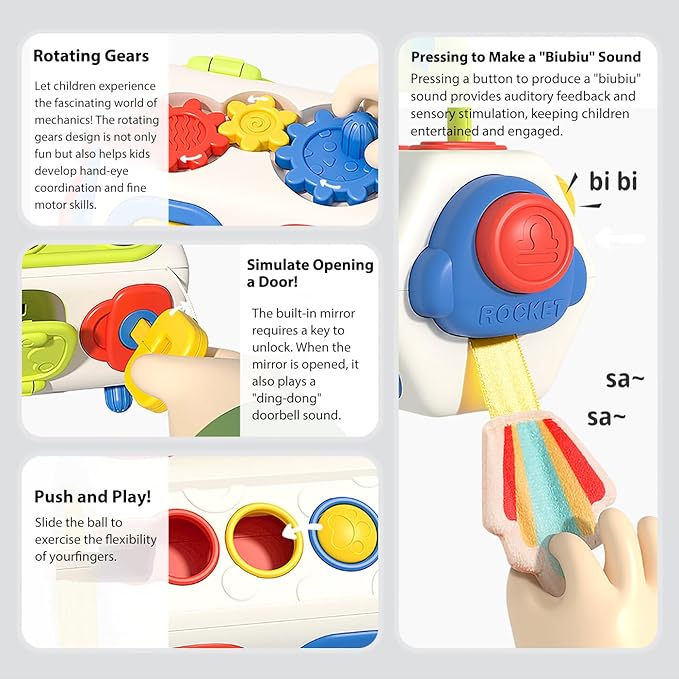 Busy Cube for Toddlers 1 Years Old, Montessori Toys for 1 Year Old - Ideal Gifts for 1 Year Old Boys Girls - Airplane Plane Car Travel Toys for 6 to 18 Months Toddlers Educational Learning Toys