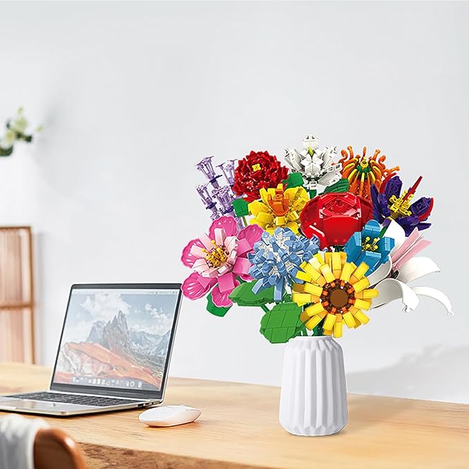 SIENON Flower Bouquet Building Blocks Set-1064PCS, 12 Kinds of Flowers Botanical Collection, Assorted Flowers Brick Toys Creative Project for Home Room Decoration Valentines’ Day Christmas Birthday