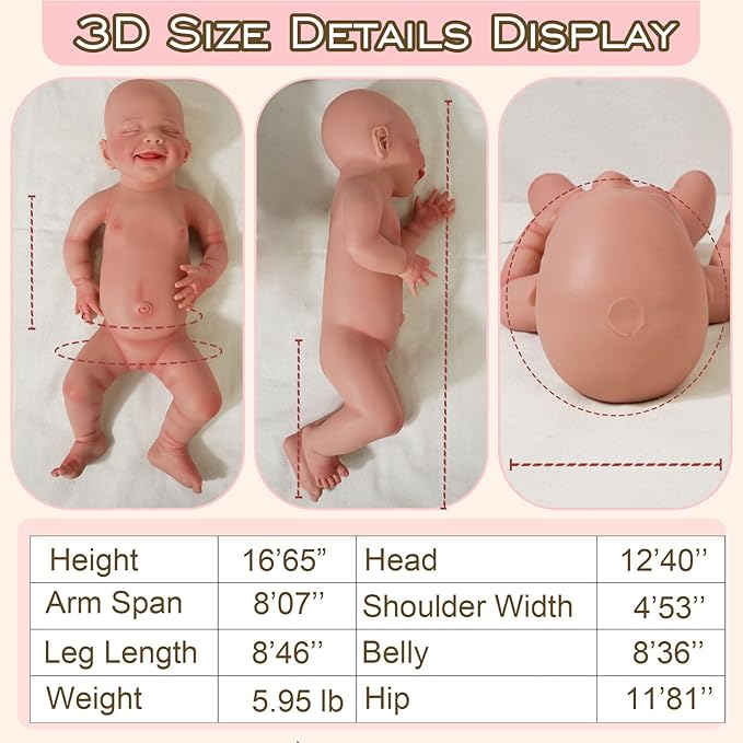 Full Silicone Baby Dolls,17.72 in Silicone Realistic Newborn Baby Doll, Non Vinyl 1:1 Lifelike Reborn Sleeping Dolls (Eve-Nude)