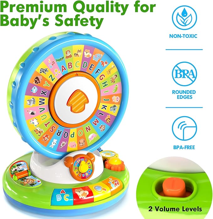 Learning Toy for Kids 1 2 3 Year Old Boys Girls, Spin and Sing Alphabet Zoo with Sounds, Interactive Educational Toys for Toddler 2-3, First Christmas 1st Birthday Gifts Toy
