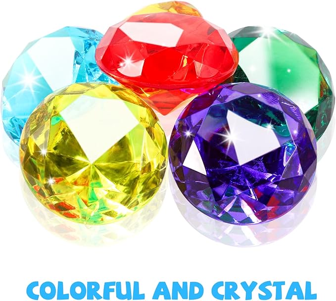 Niceup 52PCS Kids Diamond Pool Diving Gems 1.57in Swimming Game Toys Pirate Fake Jewels Treasure Crystal Acrylic Plastic Gemstones