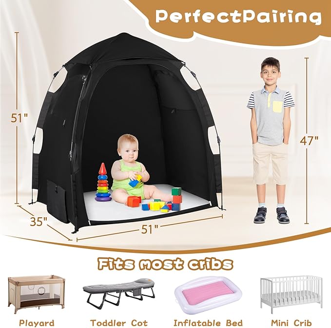 Pack N Play Blackout Cover Sleep Pod - Baby Sleep Tent 1-Click Set Up Portable, Crib Blackout Canopy Cover Block 95% Light Suitable for Babies and Toddlers
