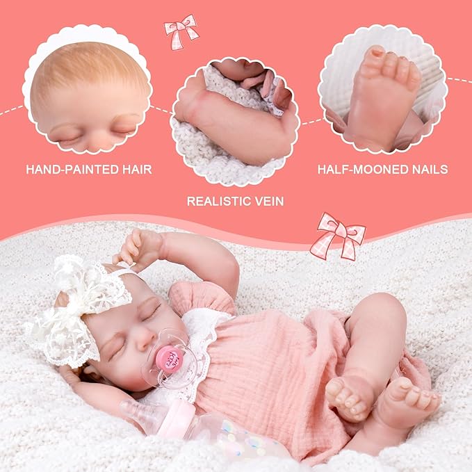 Aori Reborn Baby Dolls Realistic Lifelike - 20" Newborn Girl Doll with Feeding Set, Sleeping Baby Toy for Kids Ages 3+ Years, Hand-Painted Vinyl Newborn Doll