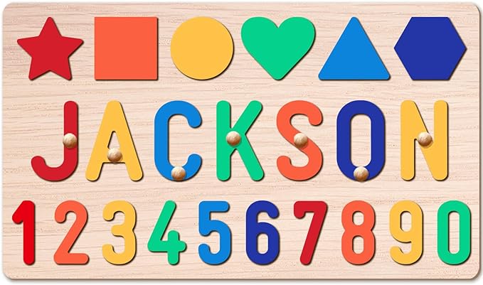 Personalized Name Puzzle for Kids, Personalized Baby Gifts Name Puzzles for Toddlers 1-3, 1st Birthday for Girls & Boys Wooden Alphabet & Shape Puzzle Montessor Toys for Kids