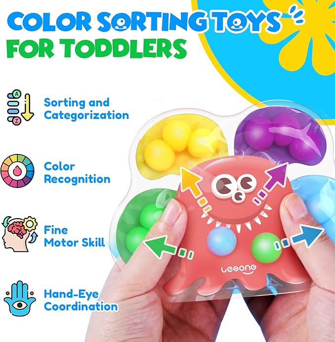 Color Sorting Sensory Toys for Toddlers: 4 Pack Fine Motor Skills Game - Sensory Toys for Special Needs Autistic Kids - Fidgets for Classroom Prize Box Toys - Gifts for Stocking Stuffers Party Favors
