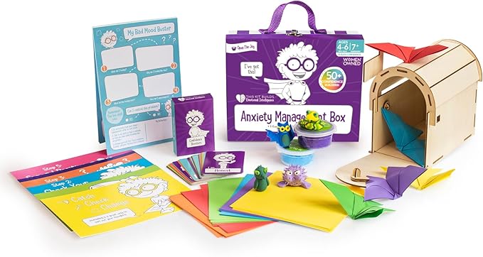 Open The Joy Anxiety Management Box for Kids - DIY Wooden Mailbox, Air-Dry Clay Kit, Origami Crafts, Confidence Cards, and Emotional Learning Activities - Ages 4+