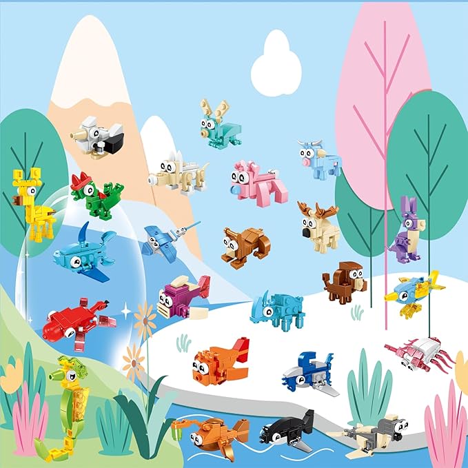Party Favors for Kids - 24 Pack Animals Building Blocks for Goodie Bags Stocking Stuffers Classroom Prizes Birthday Gifts Toy Building Sets for Kids 6-12yrs