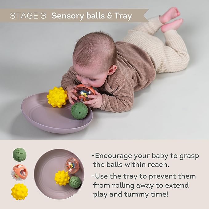 Taf Toys Baby Tummy Time Kit - High Contrast Black and White Crinkle Book, Support Pillow, Activity Water Mat, Sensory Balls, Plate - Newborn Infant Sensory Toy Set