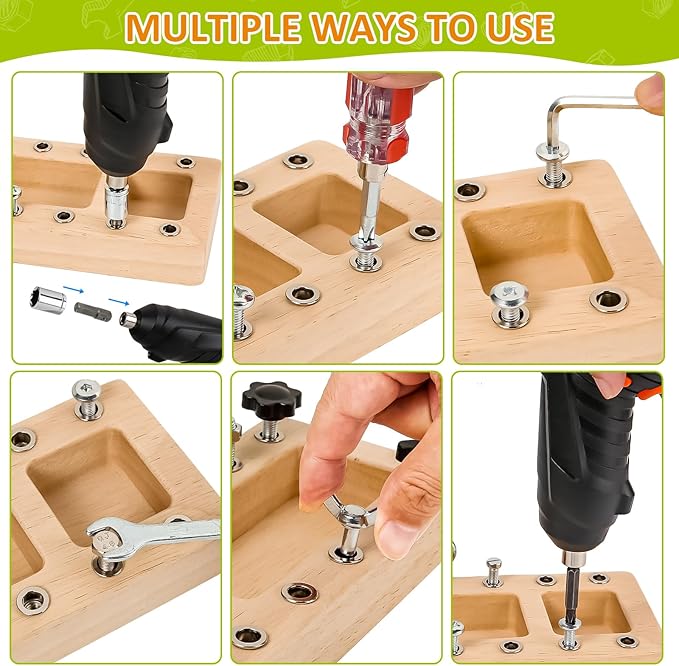 22 in 1 Montessori Toys Screwdriver Board Set with Electric Drill, Wooden Screw Driver Activities Tool for 3 4 5 Kids, Preschool Educational Sensory Learning STEM Fine Motor Skills Toys Gifts for Boys