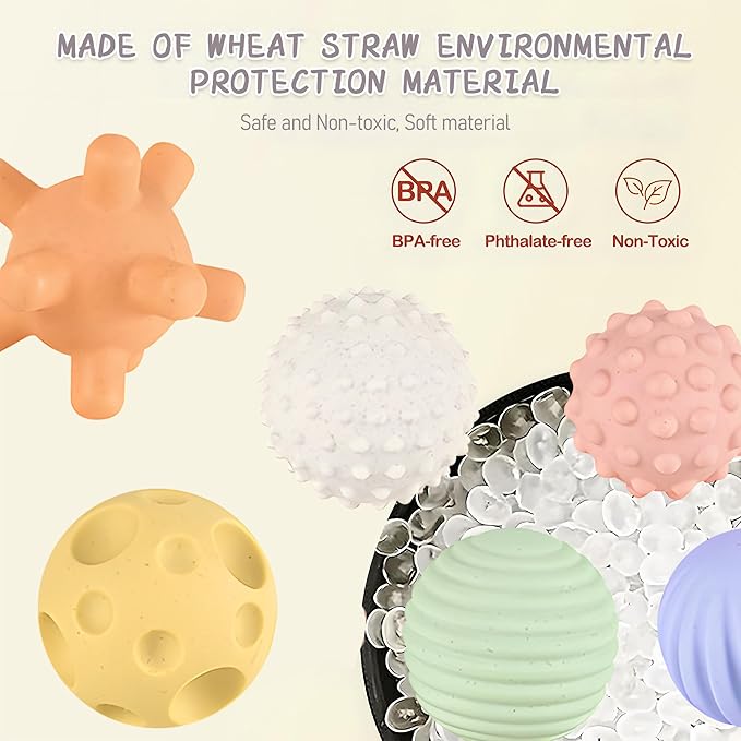 Sensory Balls for Babies,Ball for Toddlers 1-3, Soft & Textured Montessori Baby Toys 6 to 12 Months,Wheat Straw Soft Montessori Toys for Babies
