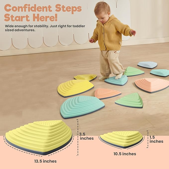 Stepping Stones – Indoor & Outdoor Obstacle Course Toys for Kids – Montessori Sensory & Motor Skill Development, Coordination & Active Play – Textured Educational Play Set