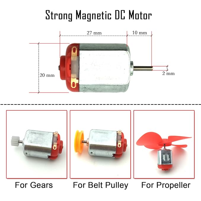 18 Set DC Motors Kit, Mini Electric Hobby Motor 3V -12V 25000 RPM Strong Magnetic with Shaft Propeller, 2 x AA Battery Holder,9V Battery Clip Connector,Plastic Wheels for DIY Science Projects