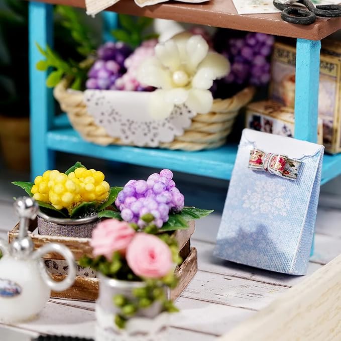 CUTEROOM DIY Doll House Miniature Furniture Wooden House Kit with Dust Cover & LED Light and Accessories -Corner of Garden