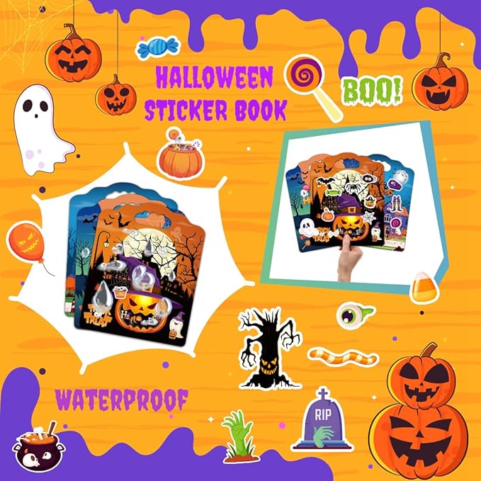 3Sets Halloween Reusable Sticker Books for Kids, Puffy Reusable Sticker Books for Toddlers 2-4 Years, Kids Halloween Party Favors