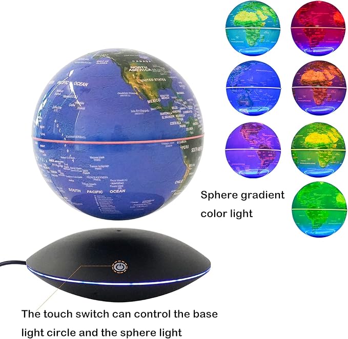 Floating Globe Magnetic Levitation with LED Color Changing Light and Touch Control, Magnetic Levitating Globe for Desk Office Home Decor Educational Gift for Men Father Boys Boss,Blue