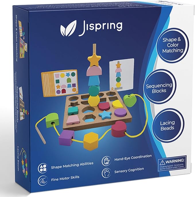 Jispring Puzzle Games for Dementia, 3-in-1 Color Matching Shapes, Wooden Shape Sorter for Alzheimers, Beads Sequencing for Elderly, Fidget Sensory Toys for Seniors, Keeping Hands Busy, Anxiety Relief