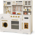 Kids Wooden Play Kitchen Set with Oven, Ice Maker & Coffee Maker - Pretend Cooking Toy Gift for Toddlers 3+ Years