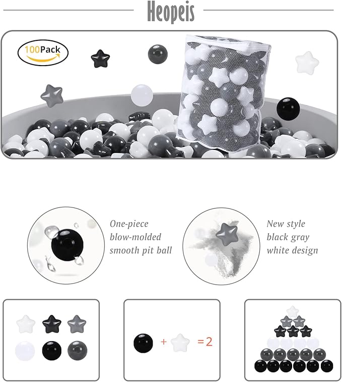 Ball Pit Balls Pack of 100 200 500 - Star and Round Set BPA Free Phthalate Free Non-Toxic Crush Proof Play Balls Soft Plastic Balls for Toddlers Baby Kids Birthday Pool Tent Party