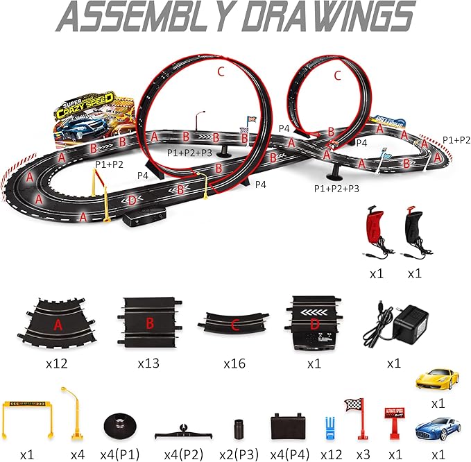 Kids Toy-Electric Powered Slot Car Race Track Set Boys Toys for 6 7 8-12 Years Old Boy Girl Best Gifts