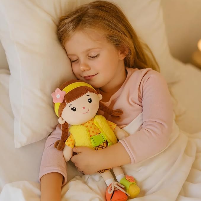 Soft Baby Doll Toys (16'') Educational Plush Doll for Girls Birthday Cuddly Plush Toys for Toddler Kids (Yellow)