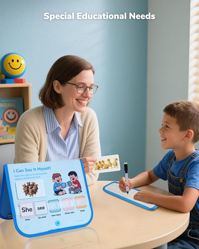CHEFAN 165 PCS Sentence Building for Kids, Speech Therapy Materials with Writing Board, Sentence Building Games for Special Education, Reading & Language Development