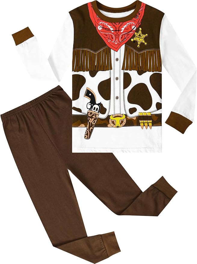 A&J DESIGN Pure Cotton Printed Pjs for 2-14 Years Kids, 2-Piece Long-Sleeved Pajamas Set