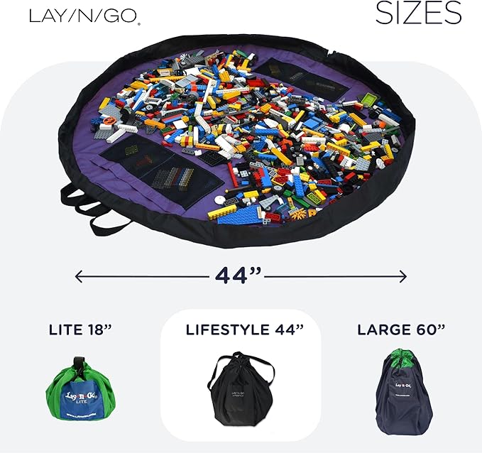 Lay-n-Go 2-in-1 Small Portable Drawstring Toys Storage Organizer and Play Mat for Room and Travel, Made for Kids and Toddlers with a Durable Patented Design