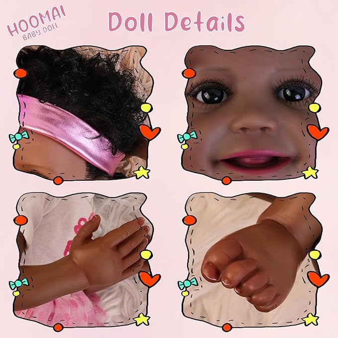 HOOMAI Reborn Baby Doll Black Realistic Girl 20 Inch Silicone Real Life Bebe Newborn Lifelike Dolls with Clothes and Toy Gift for Kids Age 3+