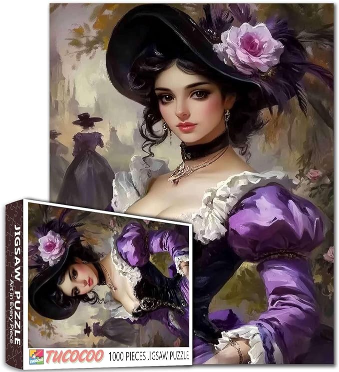 Medieval Women 1000 Piece Jigsaw Puzzles for Adults Challenging Puzzle Perfect for Game Nights Court Lady Fishbone Skirt Princess 1000 Piece Puzzle Finished Size is 27"x20"Inch