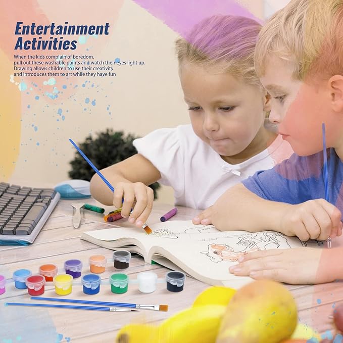 12-Set (168 Pieces Total) Acrylic Washable Paint Kit with 12 Colors and 24 Brushes - Ideal for Home Art Projects, Classroom Activities, and Birthday or Art Parties