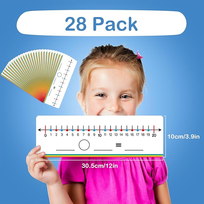 Aizweb 28 Pack Number Line Dry Erase Board Card,12" x 3.9" Small Whiteboard Math Manipulatives Addition Subtraction Game for Student Classroom Must Have Homeschool Teacher Supplies Learning Activities
