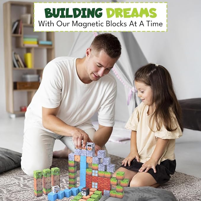 Magnetic Building Blocks 104PCS, Magnetic Blocks for Kids Ages 4-8, Magnetic Cubes STEM Building Toys for Boys Girls, Magnet Cubes for Sensory Montessori & Preschool Learning