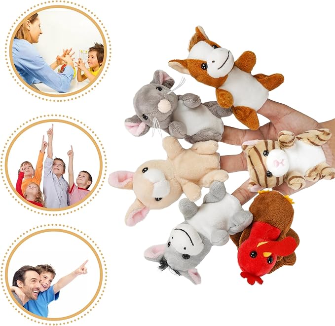 Farm 6pcs Finger Puppets Set, Cute Animal Puppet Mini Hand Puppets Role-Playing Story Animal Soft Plush Toy for Kids Cat, Mouse, Horse, Rabbit, Donkey, Turkey (farm02)