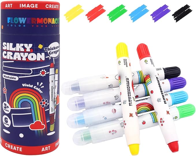 Lebze Jumbo Crayons for Toddlers, 6 Colors Washable Crayons, Easy to Hold Silky Large Crayon for Babies and Children, Safe Non Toxic