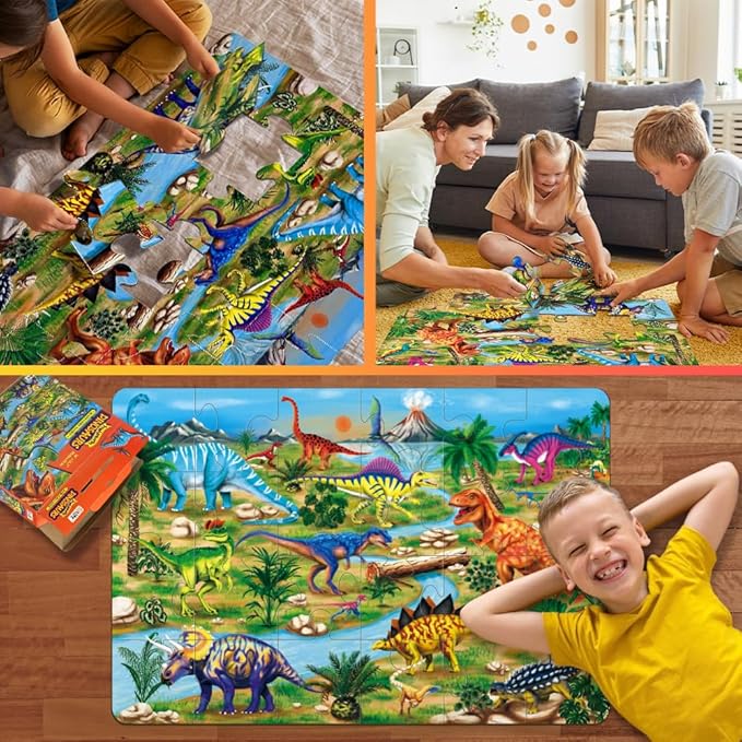 Dinosaur Floor Puzzle for Kids Ages 3-6, Jumbo 24-Piece Large Jigsaw Puzzle, Educational Preschool Toy for Boys and Girls, STEM Learning Gift for Toddlers