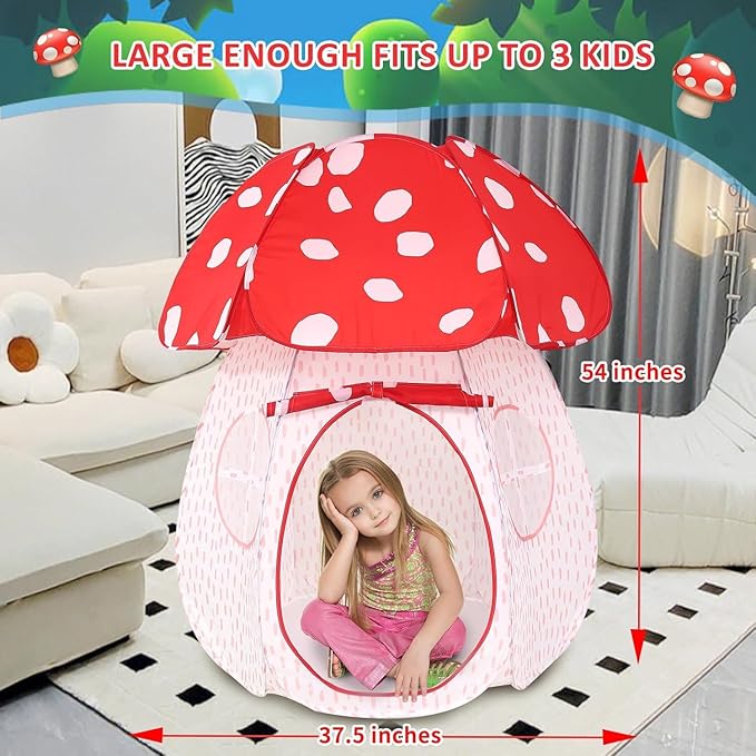 Play Tent for Kids Pop Up Tent Indoor Outdoor Boys and Girls Playhouse with Exquisite Design for Imaginative Mushroom Tent by CRAWLBO Patented(RED/Large)