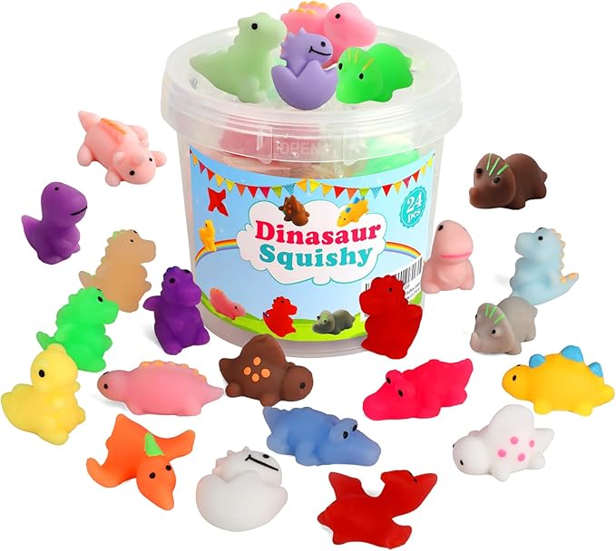 Mochi Squishy Toys, 24 pcs Dinasaur Squishy Animal Party Favors for Kids Classroom Prize Stress Relief Squishies Bulk Gift for Birthday Pinata Goodie Bag Filler Christmas Stocking Stuffers Easter