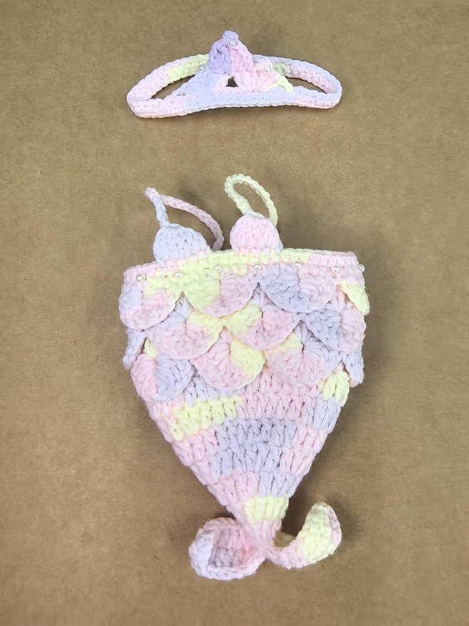 Clothes for Labubu Doll,Clothes for Doll Accessories,Hand-woven Bikini Mermaid Crochet Skirt Set,Summer Mermaid Costume Outfit Suitable for Labubu15&17cm,Dress-Up Accessories for Labubu Doll (color04)