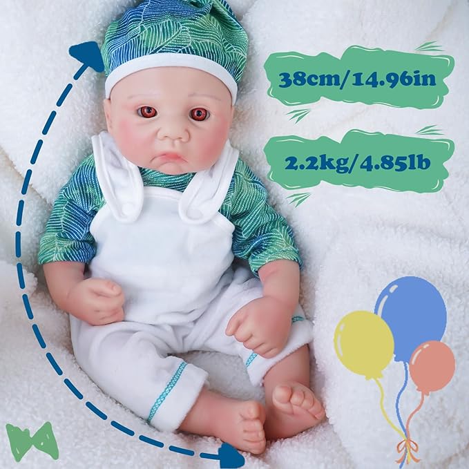 Boy 15 Inch, Full Silicone Baby Doll, Realistic Baby Dolls, Realistic Veins & Pose, Not Vinyl, Reborn Baby Dolls Silicone Full Body, Gift Set