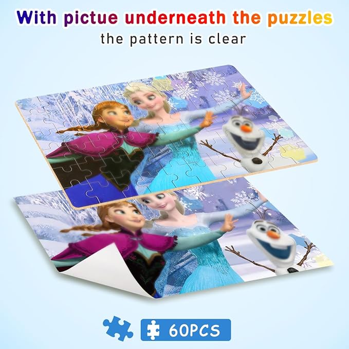 Puzzles for Kids Ages 4-8,Kids Puzzls in a Metal Box,Winter Princess Snowman Small Puzles,Kid Boys Girls Learning Educational Puzzle Packed in Tin Box,60 Pieces