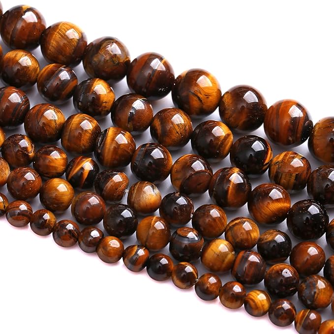 8MM Natural Stone Yellow Tiger Eye Stone with Iron Mine Beads for Jewelry Making DIY Bracelet 2 Strands 90PCS