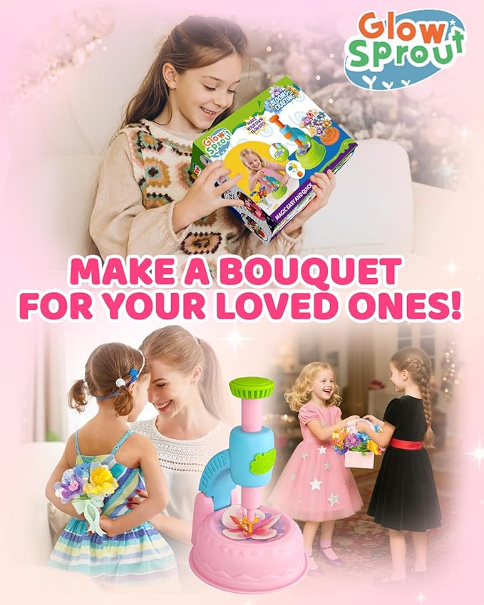 DIY Art Flower Toys Include Extra Accessories Set, Arts and Crafts Activity Kit for Kids, Flower Garden Building Toys for Girls, Birthday Gifts for 3 4 5 6 7 8 9 10 11 12 Year Old Girls (Pink)