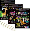 3 Set Magic Scratch Paper Art, Colorful Magic Drawing Art Book with 3 Scratch Pen for Birthday Halloween Christmas Party Games Projects Kits （Dinosaurs/Spaceman/Giraffe）