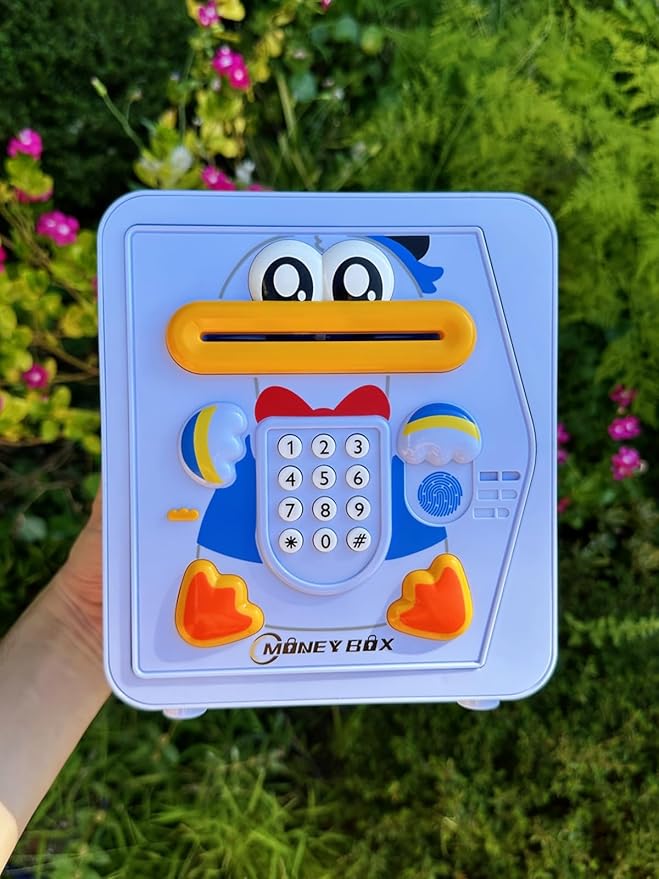 Piggy Bank for Kids - Electronic Money Saving Box w/Code Fingerprint - ATM Safe Toy - Coin Money Bank Boy Toys for Age 3, 4, 5, 6, 7, 8, 9,10 Year Old - Birthday Gift Ideas for Boys (Blue Duck)