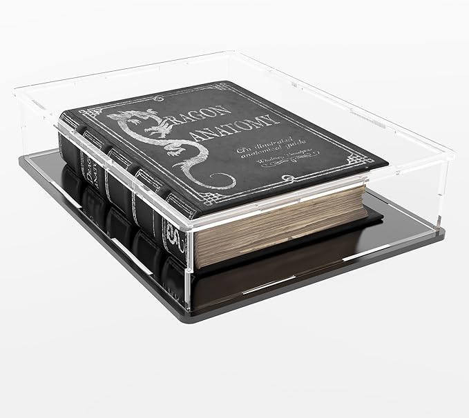 Display Case for Book & Stamps, Flat Acrylic Box for showcaseing Coins, Cards, Photos, Album, Jewellery, Books and Collectibles 14.5 (L) × 11 (W) × 4 (H) inch