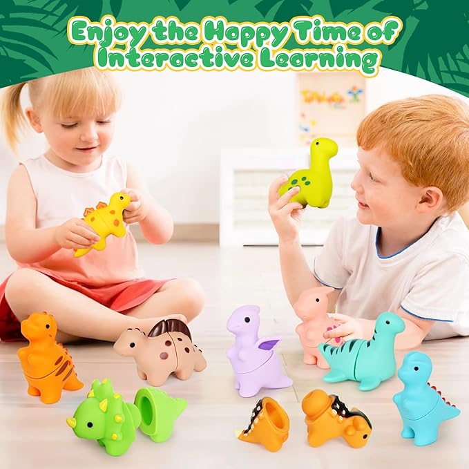 Dinosaur Toys,Montessori Preschool Learning Activities Fine Motor Toys for Kids,10 pcs Little People Dinosaur Matching Games for 2-3 Year Old Boys Girls