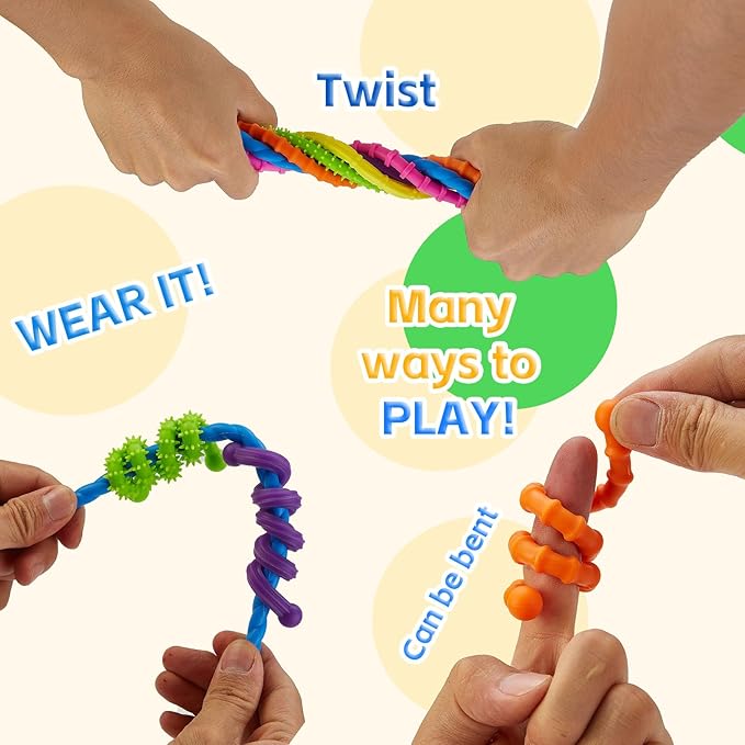Fidget Toys Sensory Stick, Textured Stretchy Sensory Fidget Toys, Durable and Bendable Stress Relief Sensory Toys (6pack)