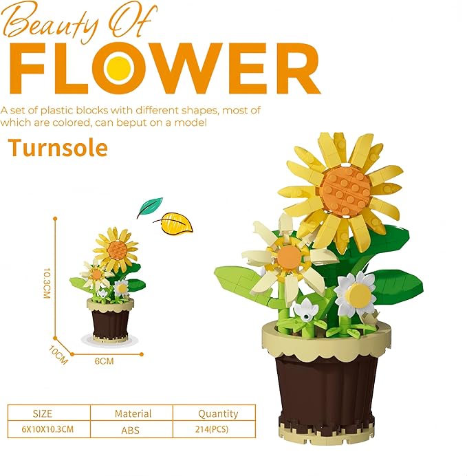 Party Favors for Kids, Tiny Plants Mini Flowers Building Blocks Set for Classroom Prize, Flowers Building Toy, Birthday Gifts for Boys Girls (turnsole+Hyacinth)