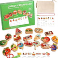 Threa Ding Toys, 2025 New Upgrade Wooden Greedy Cater Pillar Ropeoy, Lacing Beads Wooden2.5in Fruit & Vegetable Toys with Rope, Montessori Fine Motor Skills Farm, Bag for 3+ Year Old
