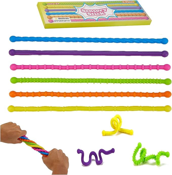 Fidget Toys Sensory Stick, Textured Stretchy Sensory Fidget Toys, Durable and Bendable Stress Relief Sensory Toys (6pack)
